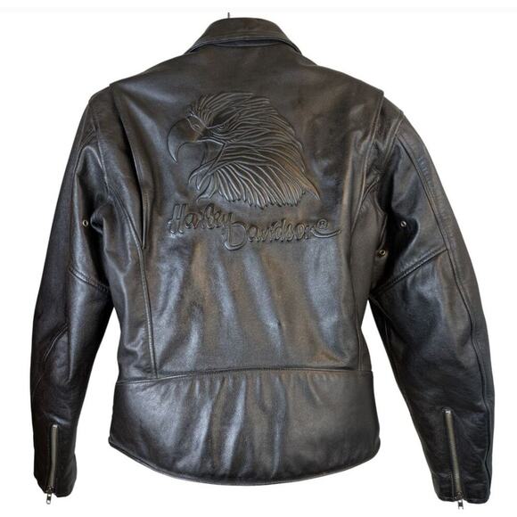 Harley Davidson Leather Jacket Mens Black Medium Eagle Embossed Back Moto Biker - Picture 2 of 13